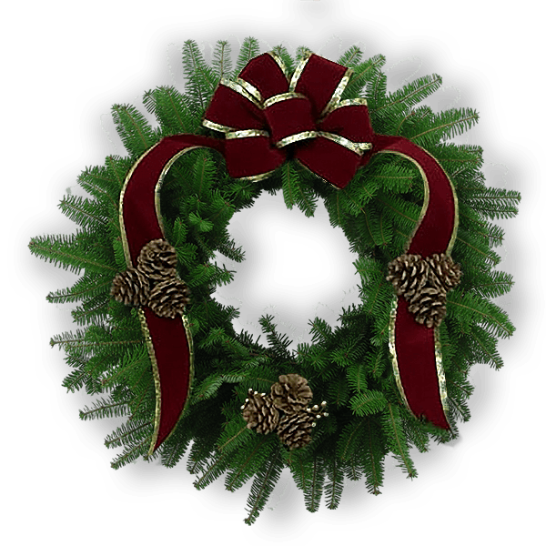 Rockefeller Center Wreath with Festive Red Bow, Golden holly berries, and Triple Pinecones