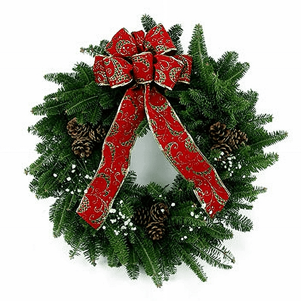 Country Christmas - Custom Christmas Wreaths with Balsam greenery, pinecones, red berries, baby's breath and a red bow.