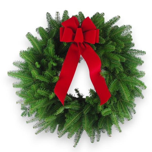 Rockdale Classic Wreath with fresh Balsam greenery and a classic red bow"