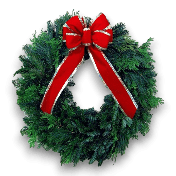 Custom Corporate Wreath Gifts - Holiday's Near Wreath with Red Bow, Gold Pressed Edge, and Mixed Greens